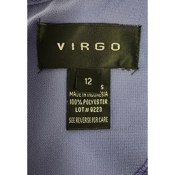 VIRGO Vintage Chiffon Long Sleeve Embellished Floral Knee Length Lilac Dress 12 - Picture 7 of 7